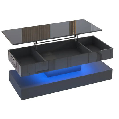 High Glossy LED Coffee Table Center Table Open Shelf, Large Storage, & App Control - Black