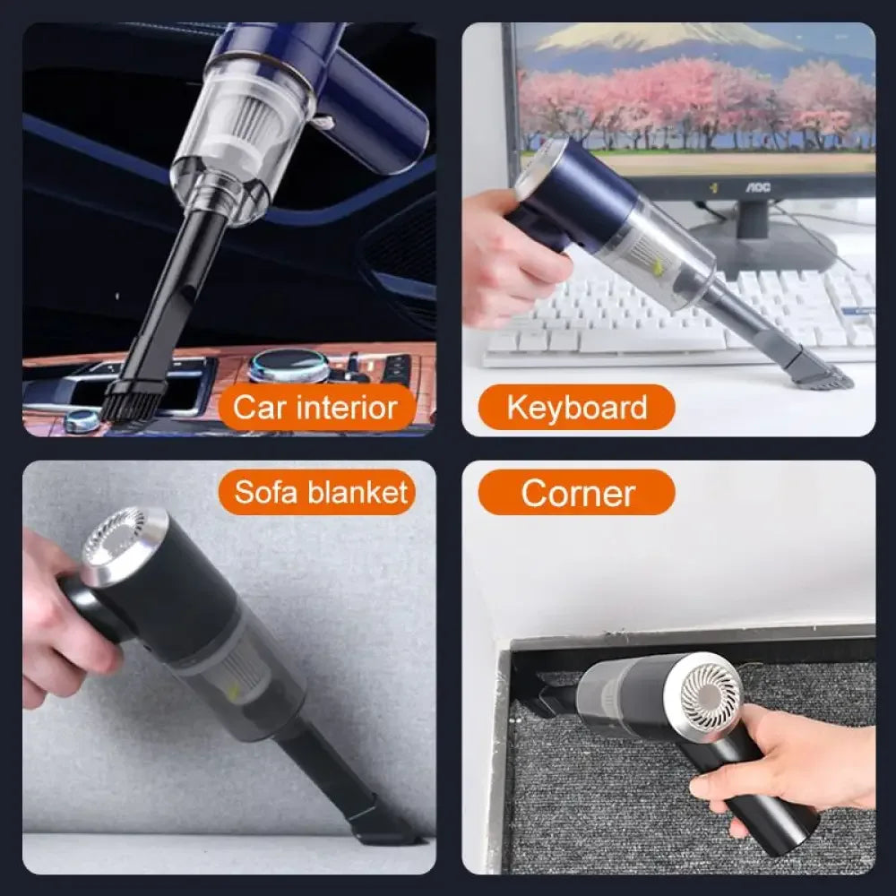 High Suction 2 in 1 Car Vacuum Cleaner Wireless Charging Air Duster For Home Office - Black 117CD