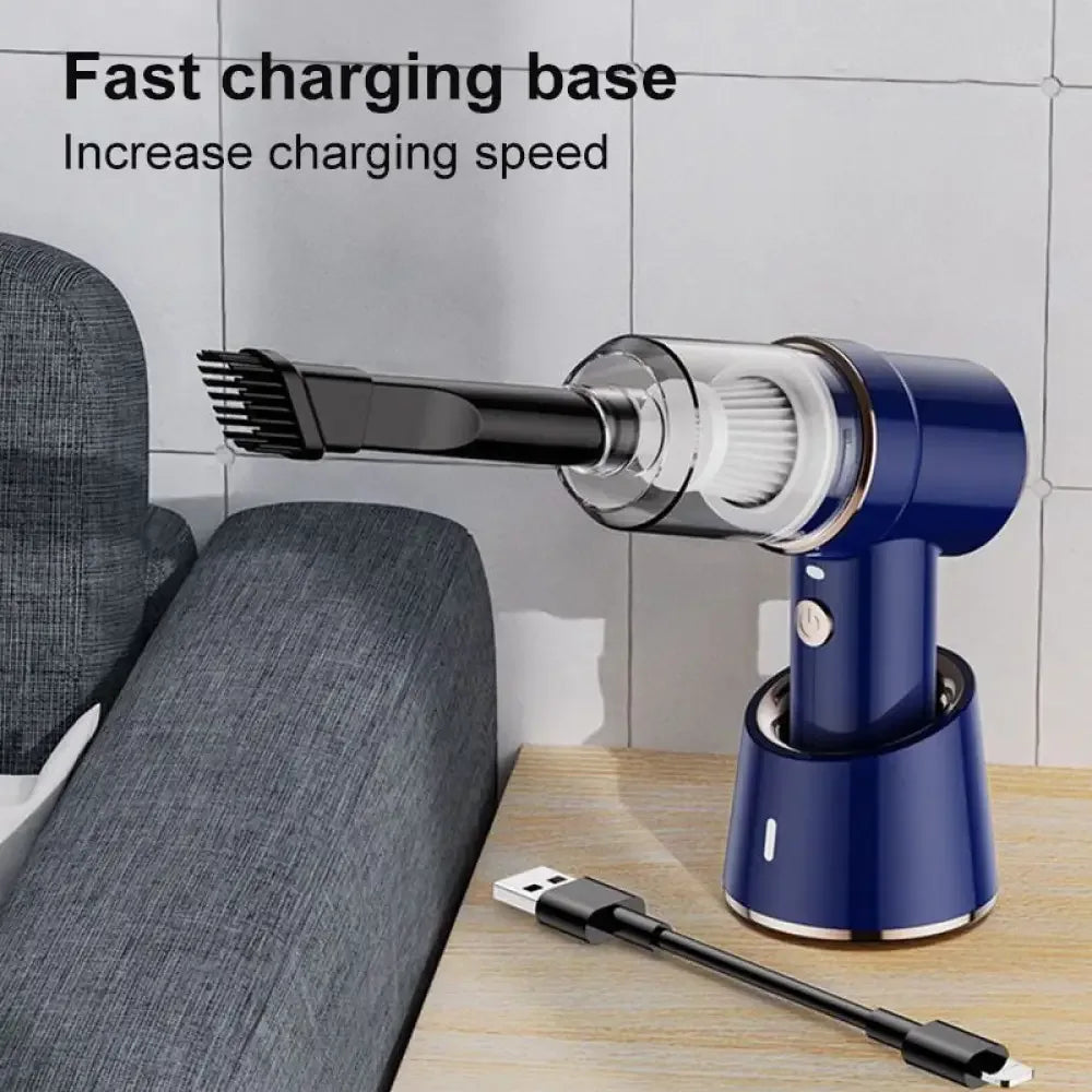 High Suction 2 in 1 Car Vacuum Cleaner Wireless Charging Air Duster For Home Office - Black 117CD