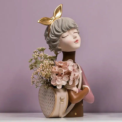 Home Decoration, Girl Figurine Miniature, Figure Statue, Flower Vase