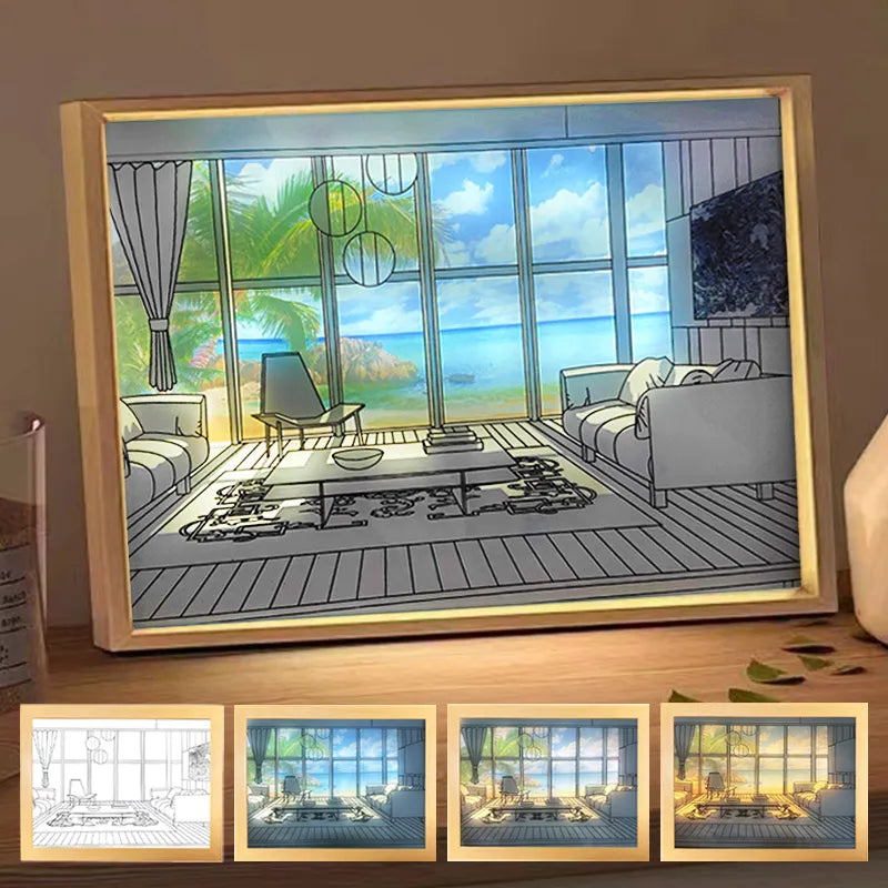 INS Deco Led Light Painting USB Plug Dimming Wall Artwork Table Lamp