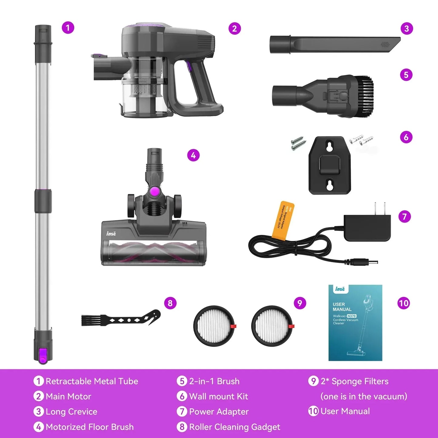 INSE N370 Cordless Vacuum Cleaner – 20 Kpa Ultra 6-in-1 Lightweight Stick & Handheld Vacuum for Home, Pets, and Car Cleaning