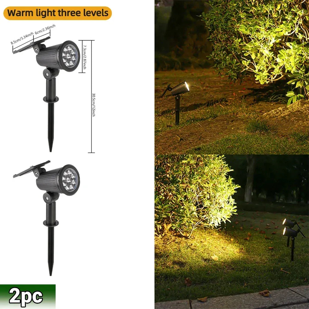 IP65 Waterproof Solar Spot Lights Outdoor RGB & Bi-Color Landscape Lights with Adjustable Brightness
