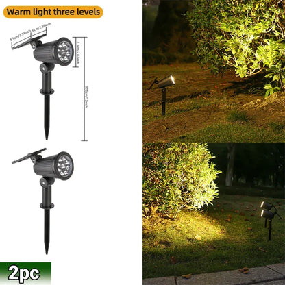 IP65 Waterproof Solar Spot Lights Outdoor RGB & Bi-Color Landscape Lights with Adjustable Brightness