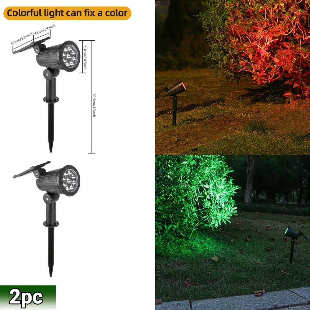 IP65 Waterproof Solar Spot Lights Outdoor RGB & Bi-Color Landscape Lights with Adjustable Brightness