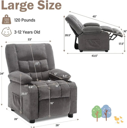 Kids Recliner Chair with Cup Holders Adjustable Footrest & Headrest