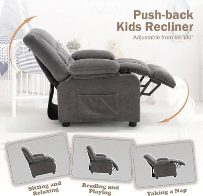 Kids Recliner Chair with Cup Holders Adjustable Footrest & Headrest