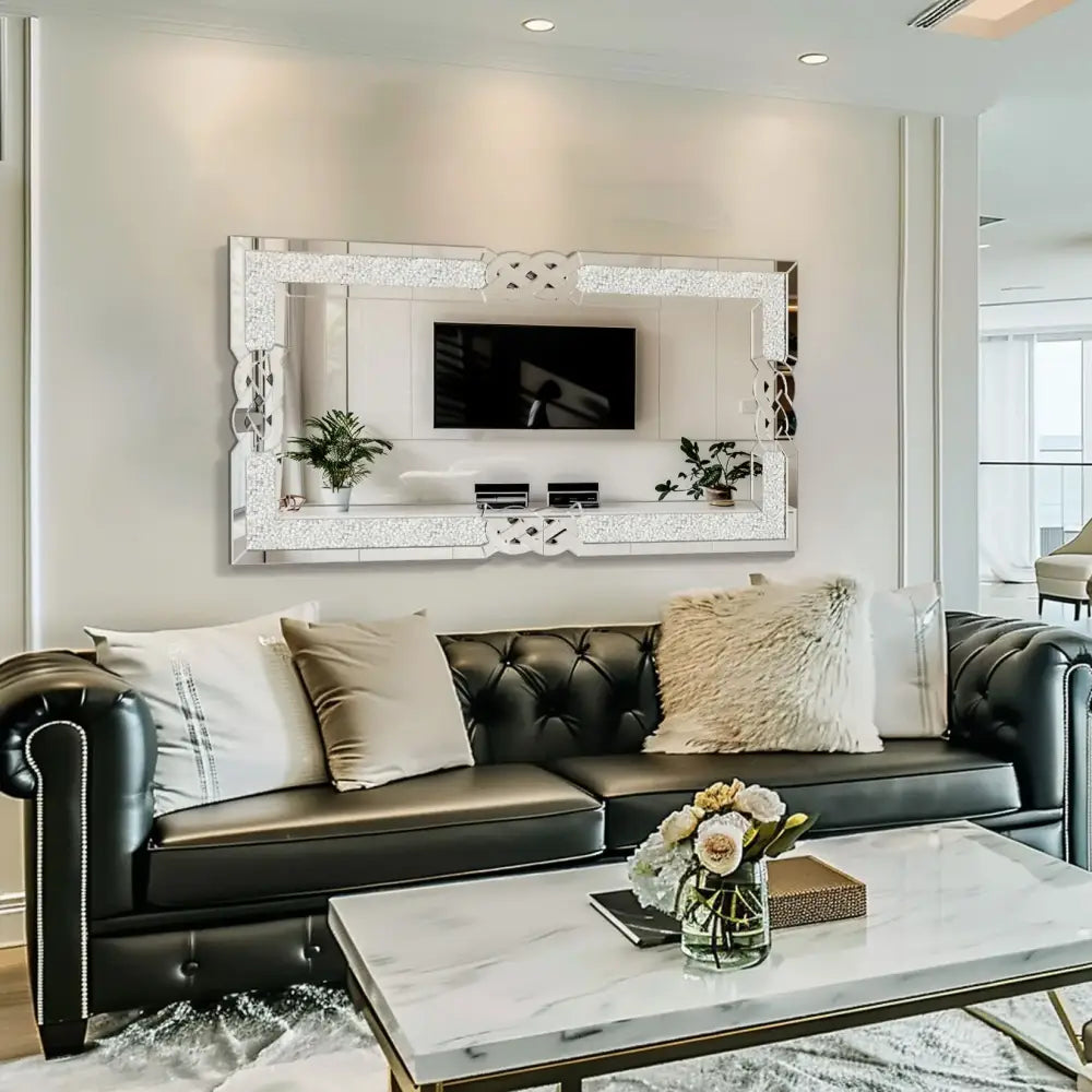 Large Crystal Crush Diamond Mirror Silver Decorative Wall Mirror for Home