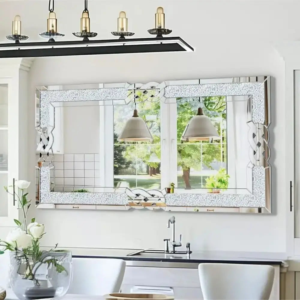 Large Crystal Crush Diamond Mirror Silver Decorative Wall Mirror for Home