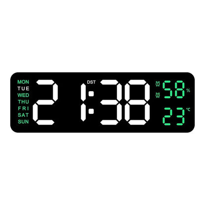 Large Digital Wall Clock – USB Powered LED Clock with Temperature, Humidity, Week Display, Auto Dimmer, DST, and 12/24H Format