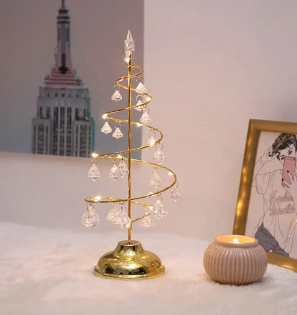 LED Christmas Tree Table Lamp Battery Powered Crystal Desk Decor Light