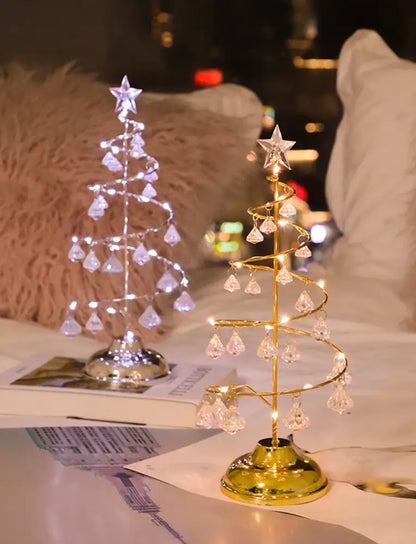 LED Christmas Tree Table Lamp Battery Powered Crystal Desk Decor Light