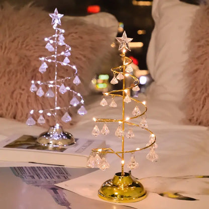 LED Christmas Tree Table Lamp Battery Powered Crystal Desk Decor Light