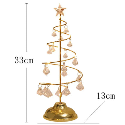 LED Christmas Tree Table Lamp Battery Powered Crystal Desk Decor Light