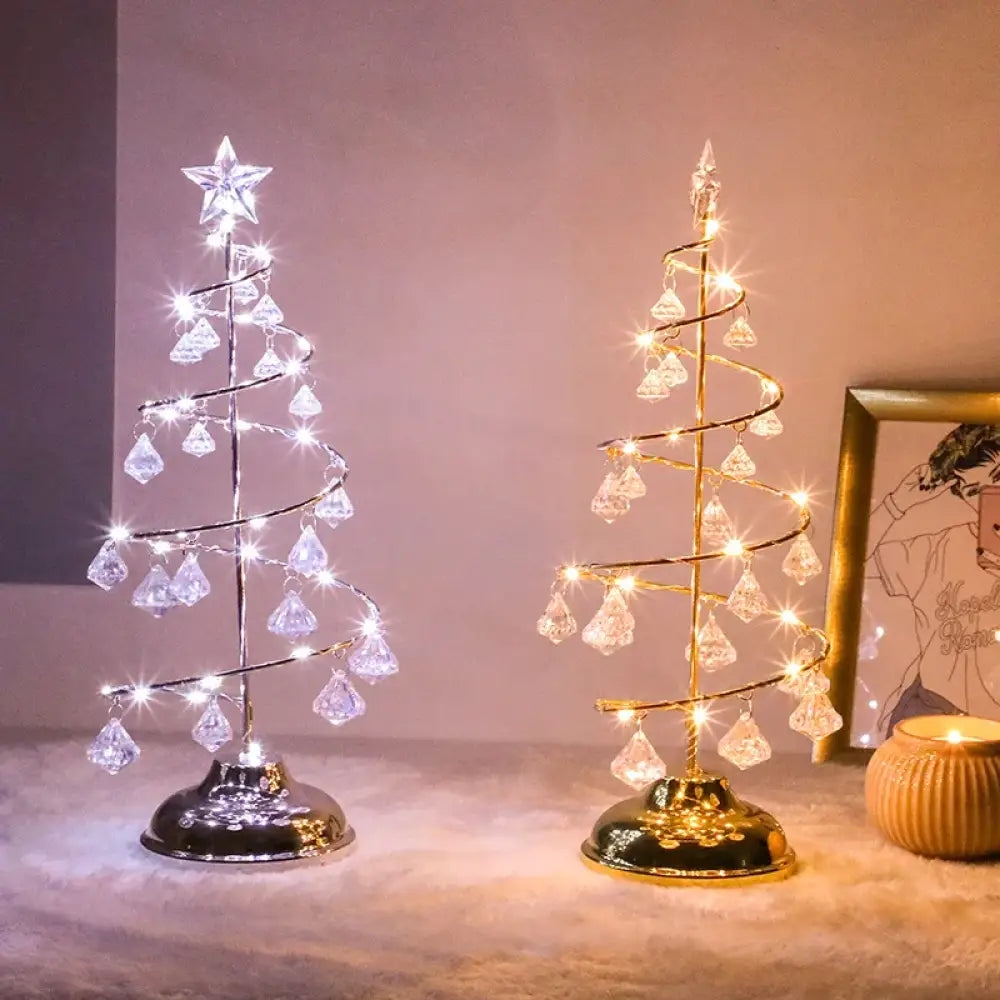 LED Christmas tree table lamp showing elegant crystal design for bedroom and living room