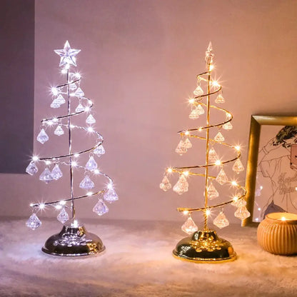 LED Christmas Tree Table Lamp Battery Powered Crystal Desk Decor Light