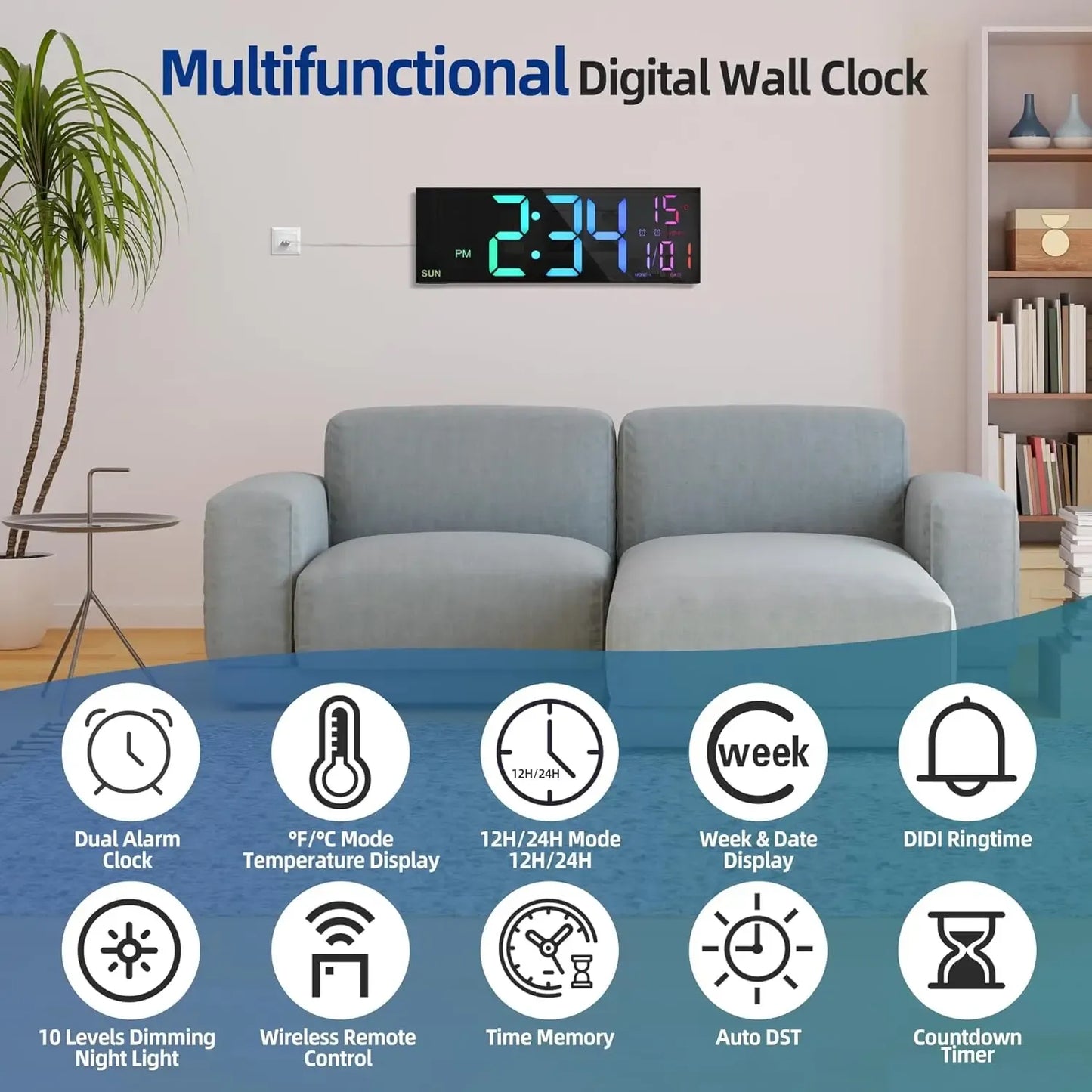 LED Digital Wall Clock with Remote Control