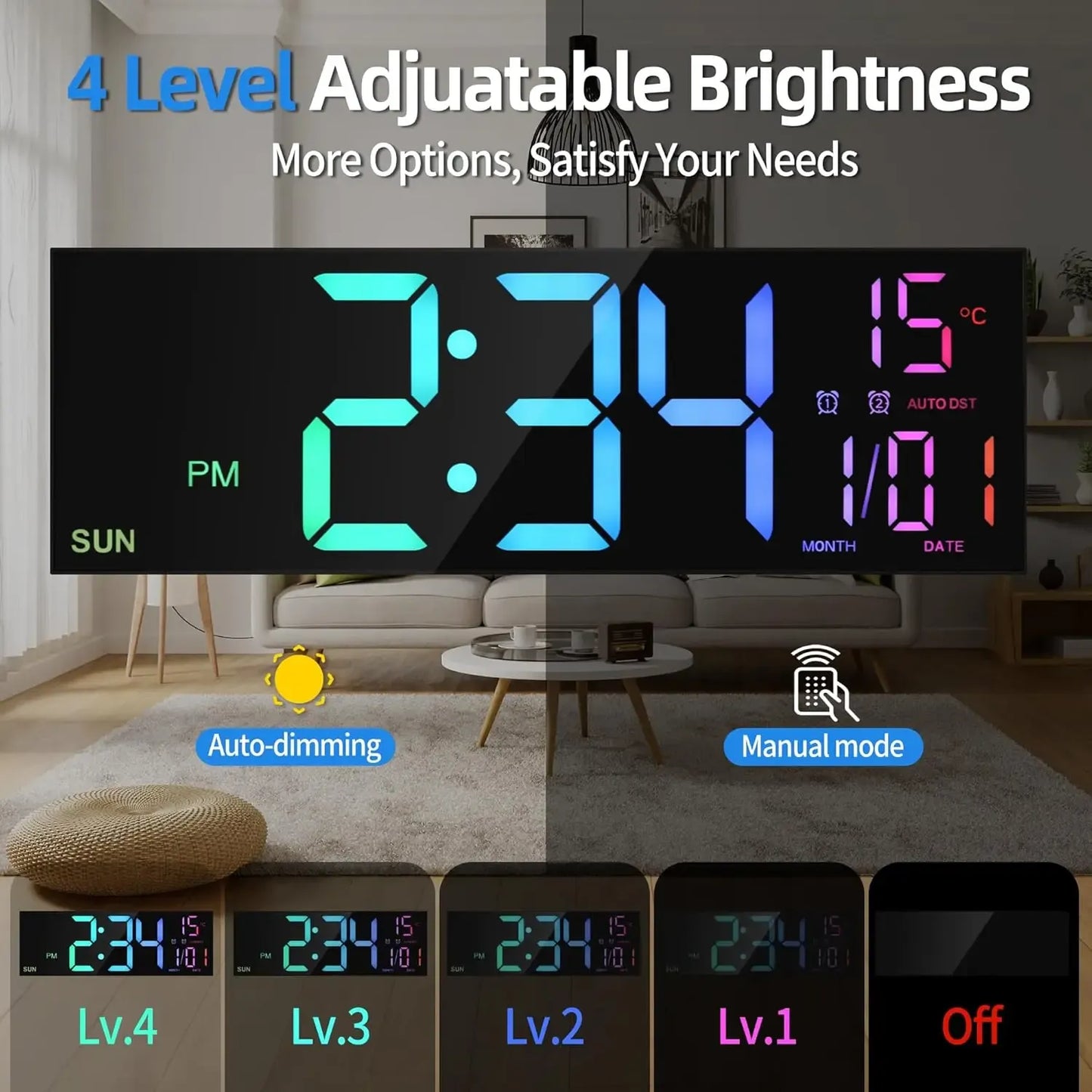 LED Digital Wall Clock with Remote Control