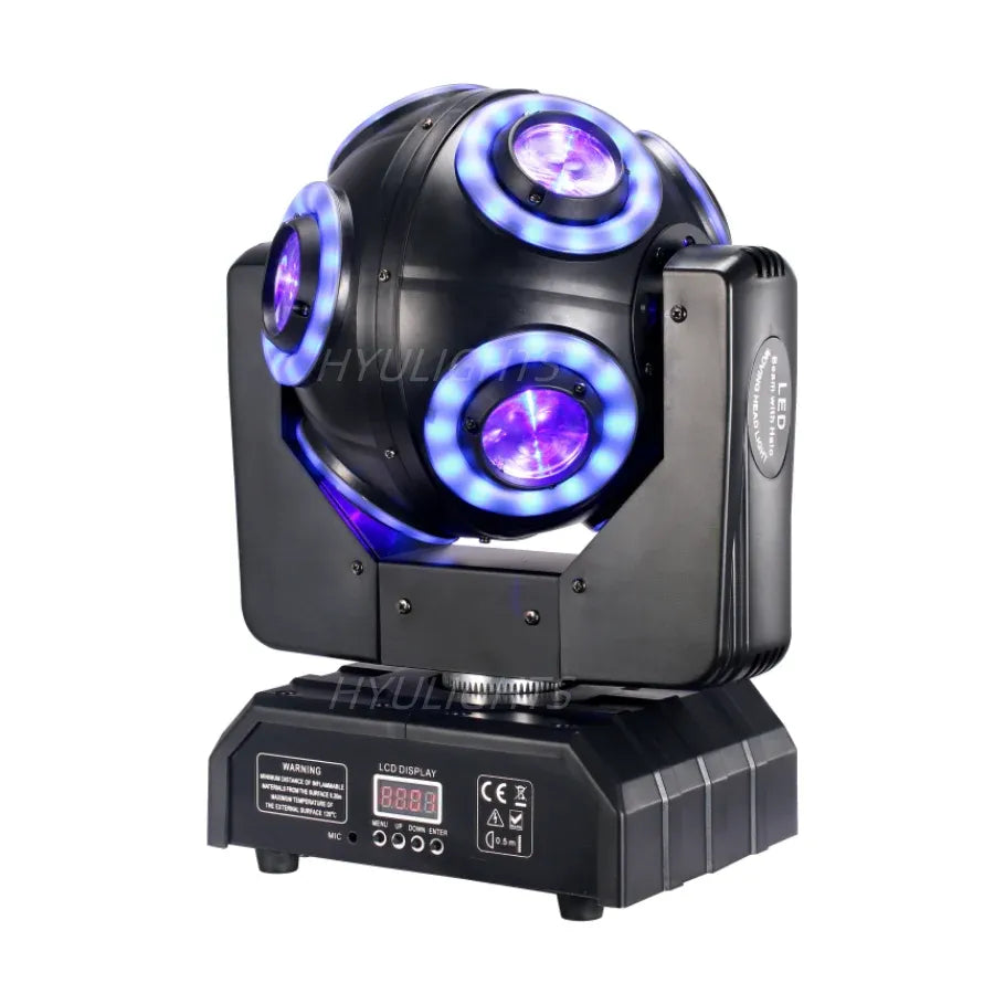 LED Moving Head 'Football' Light 360° Infinite Rotation, Halo RGB & Beam Effect