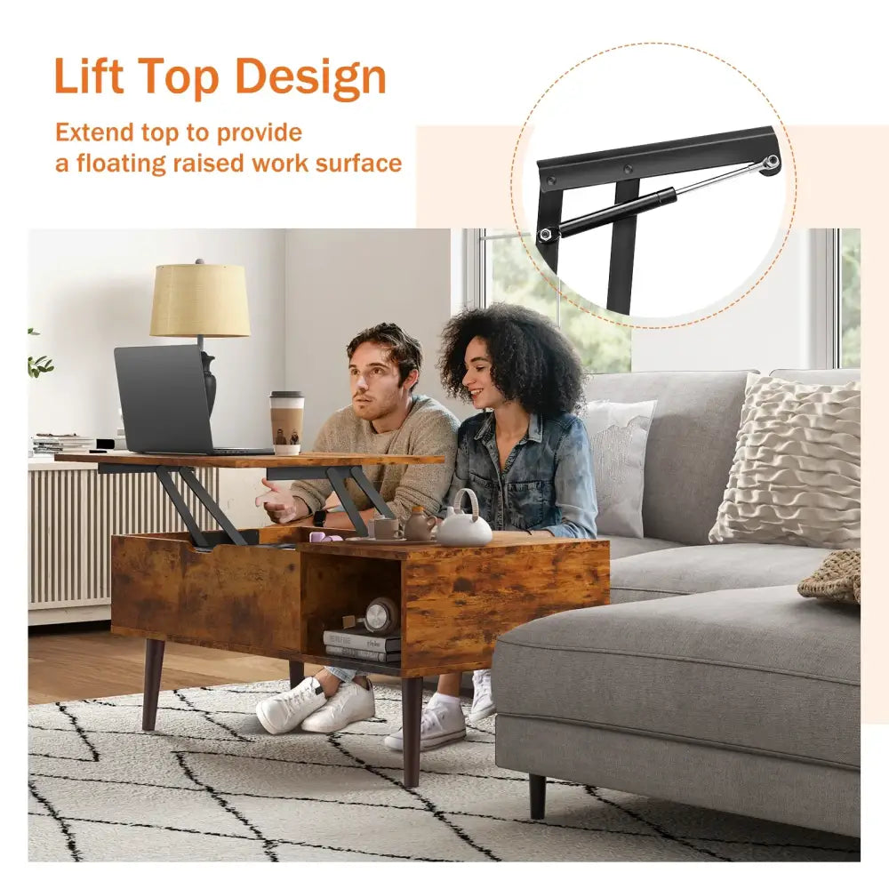 Lift Top Coffee Table for Living Room Desk, Dining & Adjustable Storage Tea Table