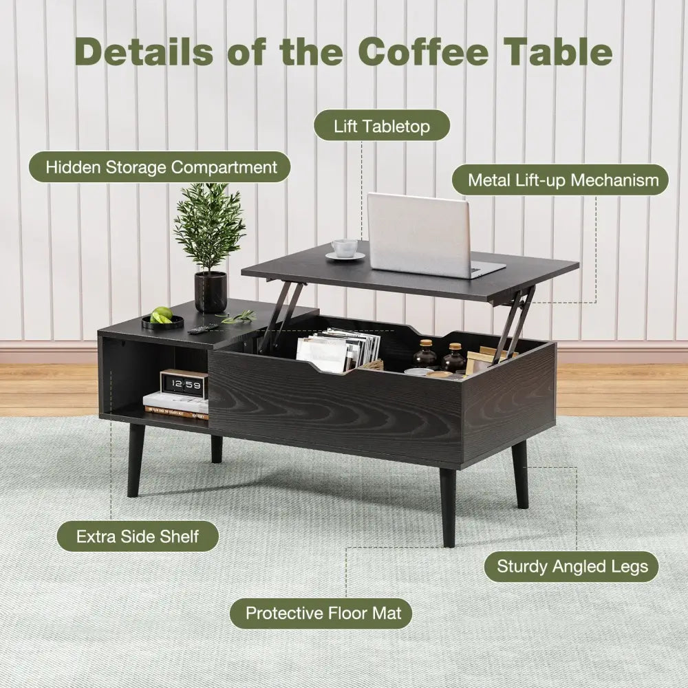 Lift Top Coffee Table for Living Room Desk, Dining & Adjustable Storage Tea Table