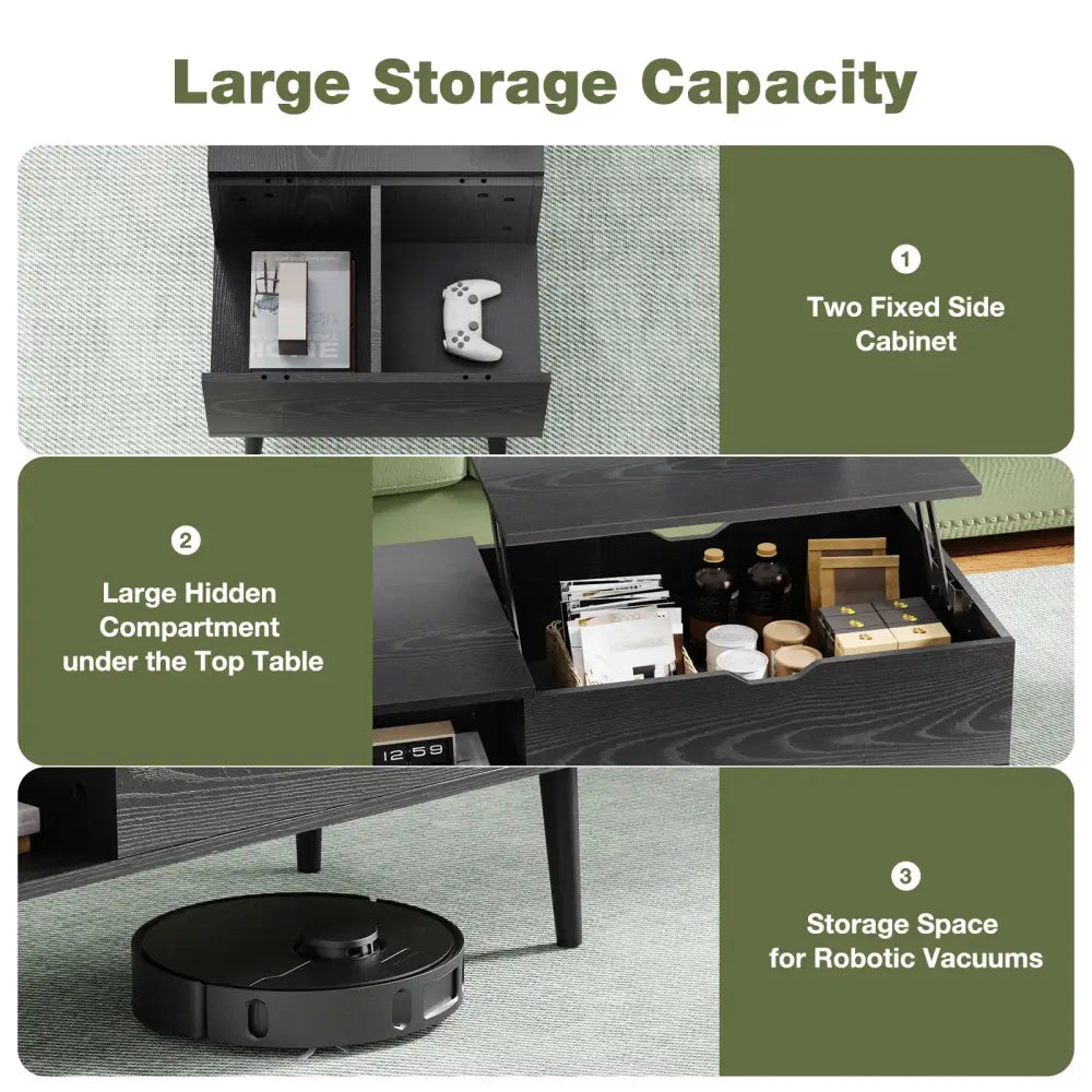 Lift Top Coffee Table for Living Room Desk, Dining & Adjustable Storage Tea Table