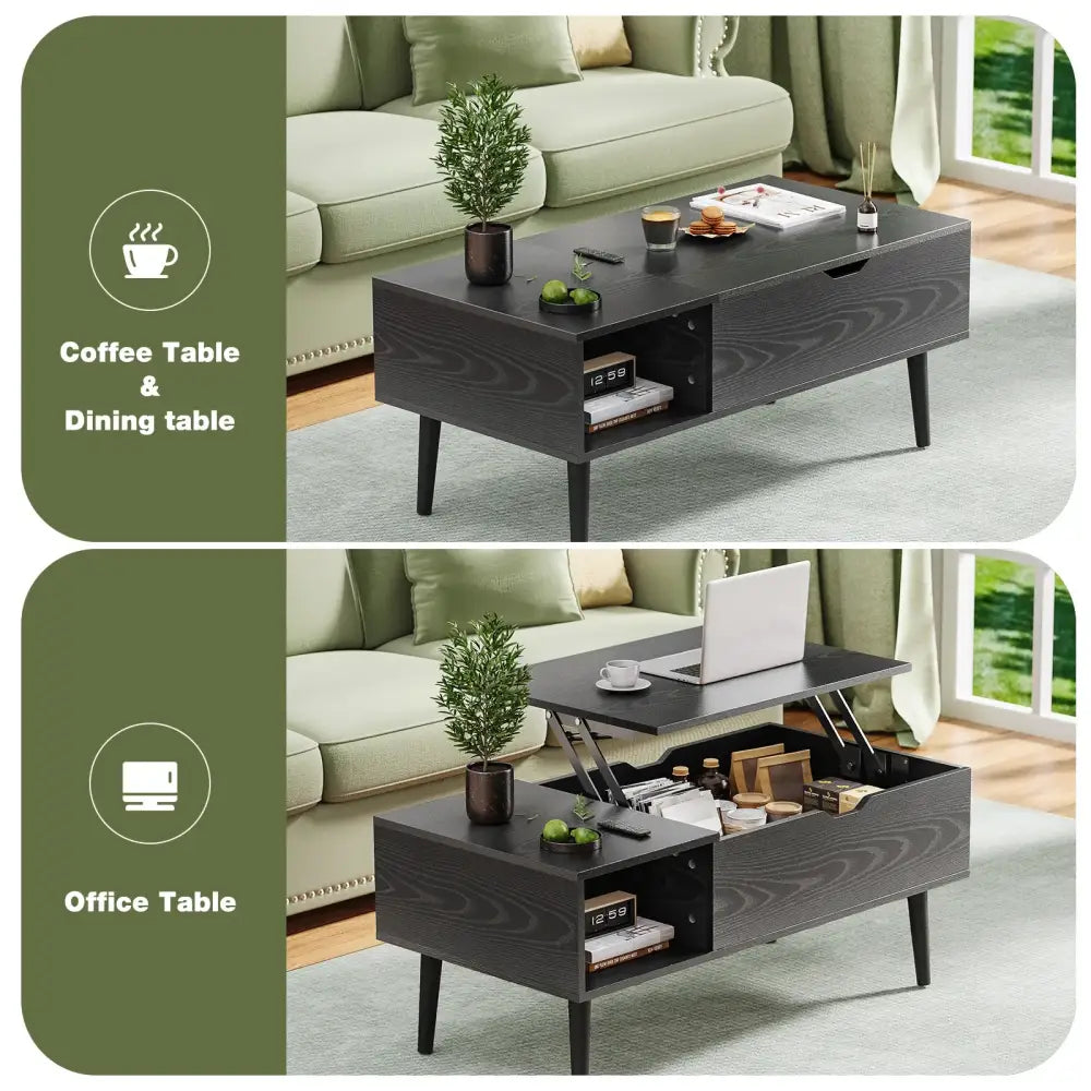 Lift Top Coffee Table for Living Room Desk Dining & Adjustable Storage Tea Table