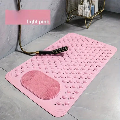 Light Blue Non-Slip PVC Bath Mat Oblong Massage Nubs & Safety Rug