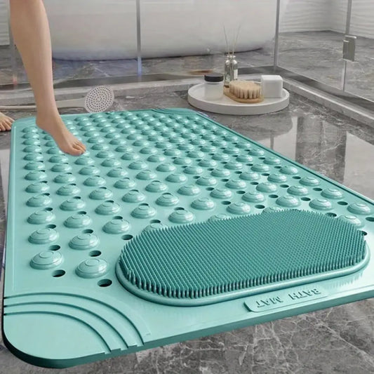 Light Blue Non-Slip PVC Bath Mat Oblong Massage Nubs & Safety Rug