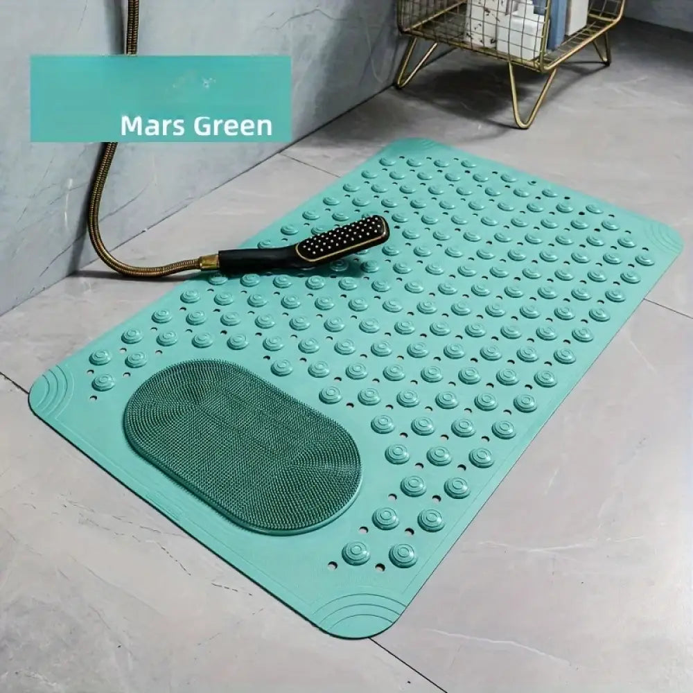 Light Blue Non-Slip PVC Bath Mat Oblong Massage Nubs & Safety Rug