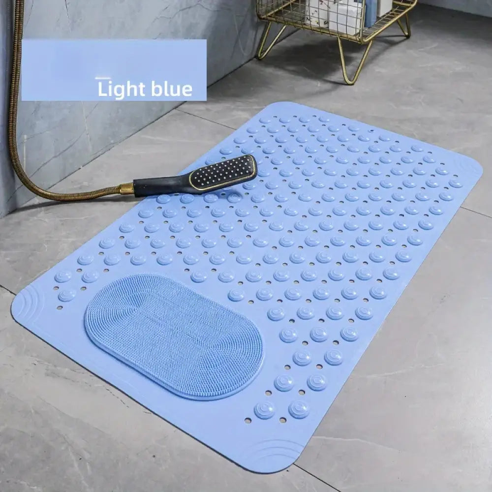 Light Blue Non-Slip PVC Bath Mat Oblong Massage Nubs & Safety Rug