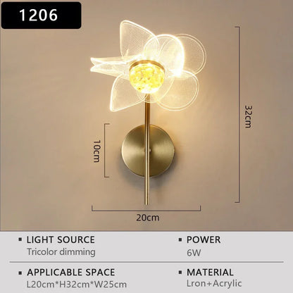 Wall-mounted light fixture with dimensions and specifications on a beige background