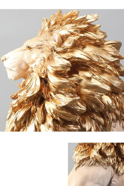 Gold lion statue on a gray background