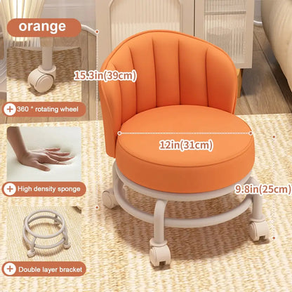 Low Mobile Roller Stool with Backrest 360° Swivel Small Stool Wheels