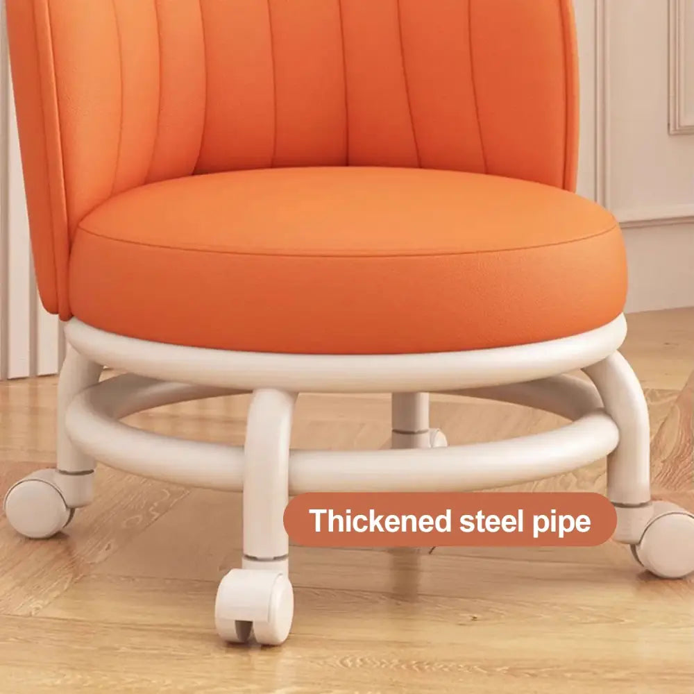 Low roller stool showing 360-degree swivel wheels with precision ball bearings
