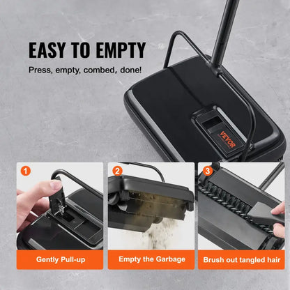 Manual Quiet Carpet Sweeper | 7.87" Path, 300ml Dustbin w/ Comb for Hardwood Floors & Rugs