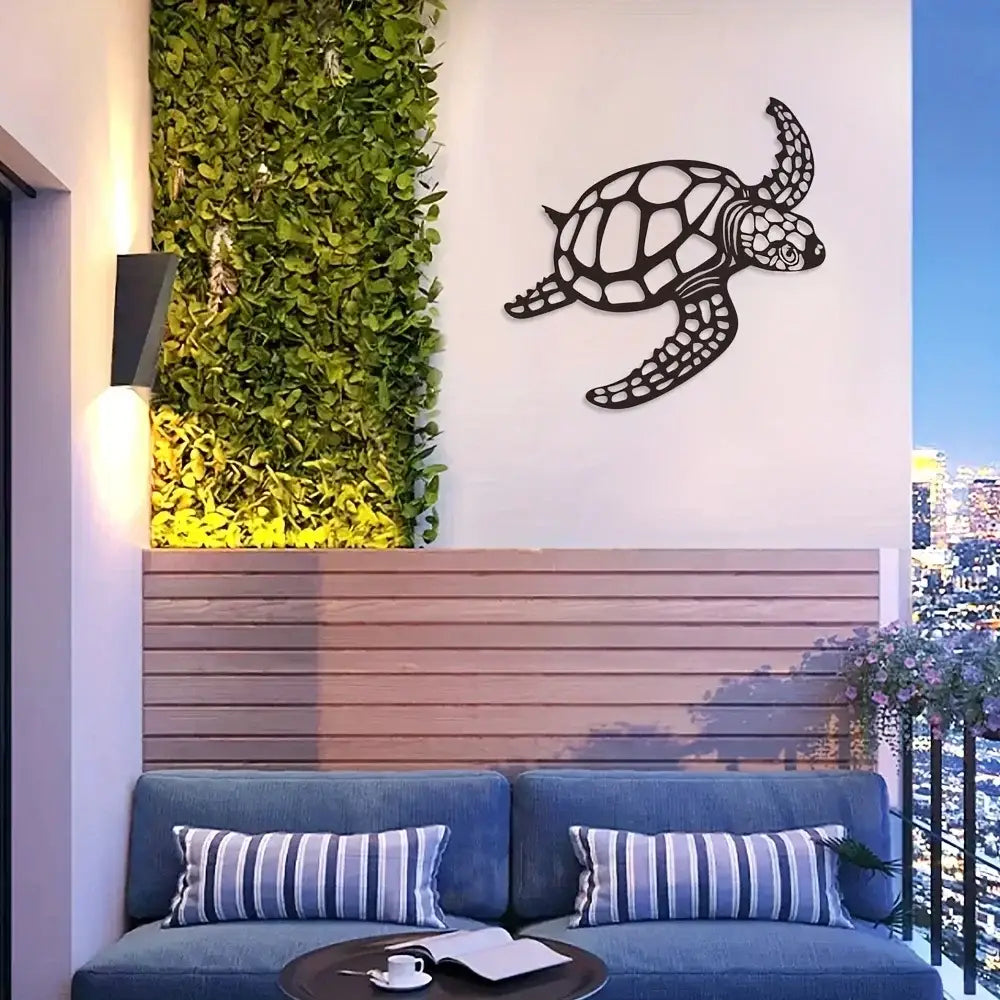 Metal Sea Turtle Wall Art Decor Mediterranean Beach Theme Hanging Ornament