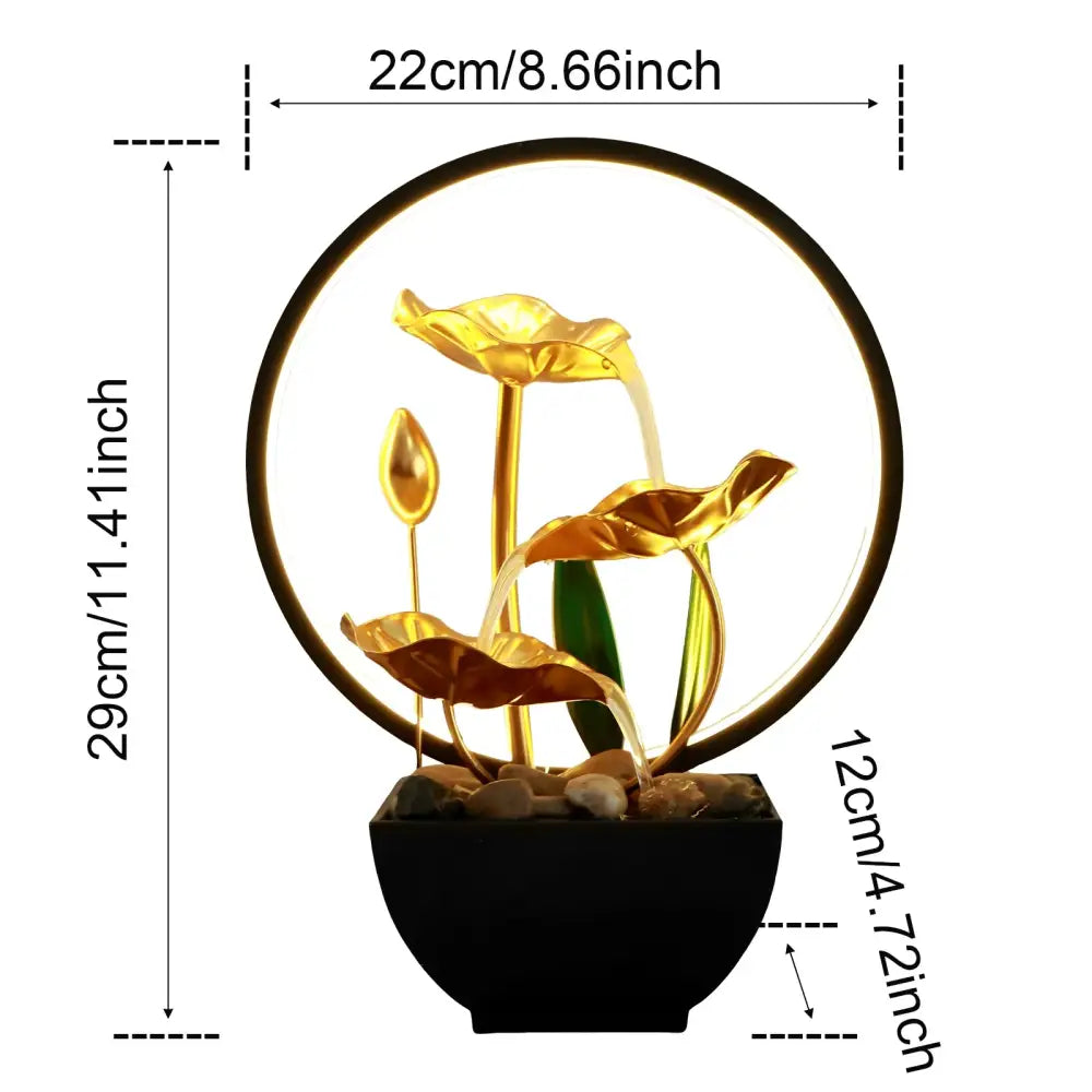 Metal Tabletop Water Fountain with LED Ring Lights & Natural Rocks