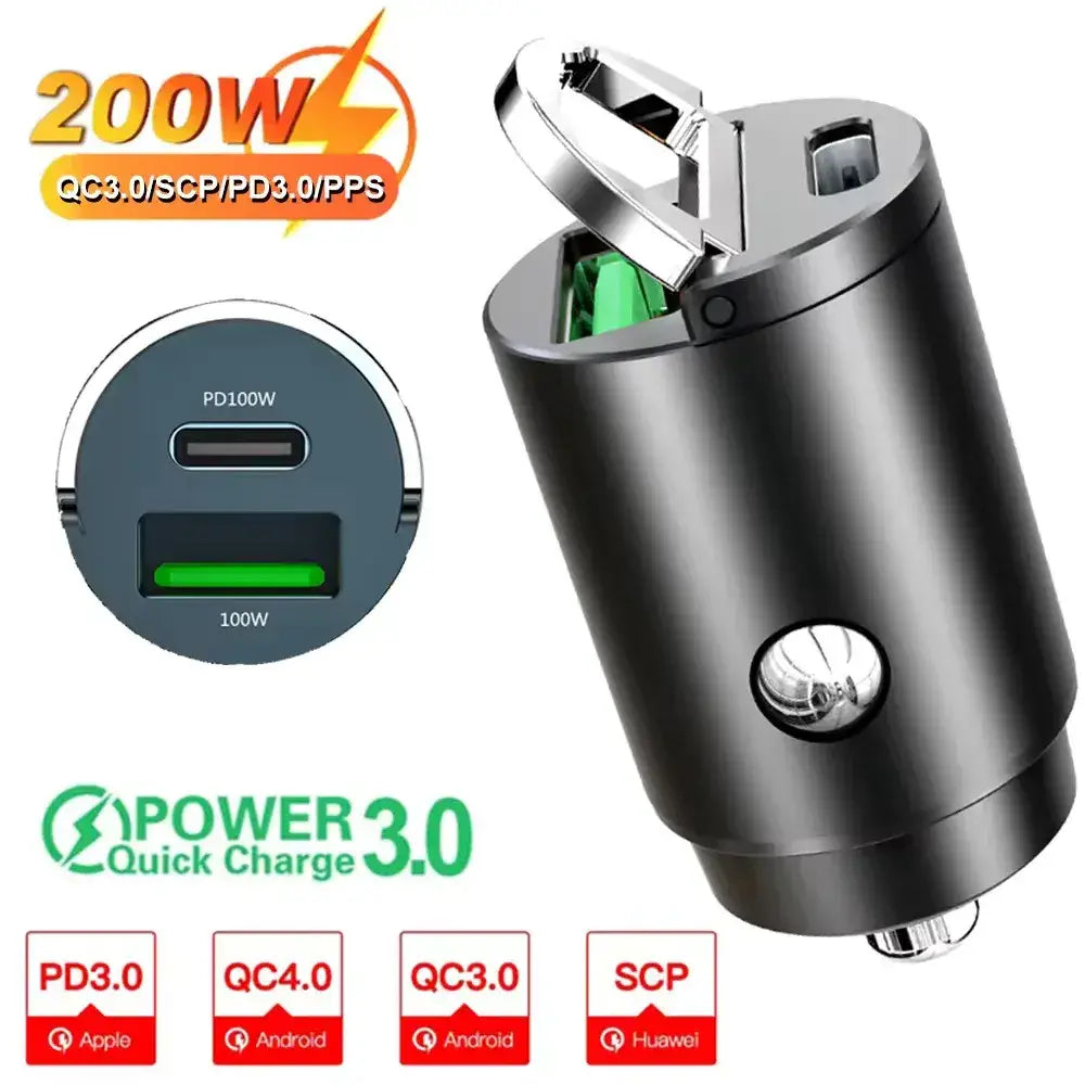 Mini Car Charger – 12-24V Fast Charging USB Type-C Car Adapter for Xiaomi, Samsung, Huawei & iPhone
