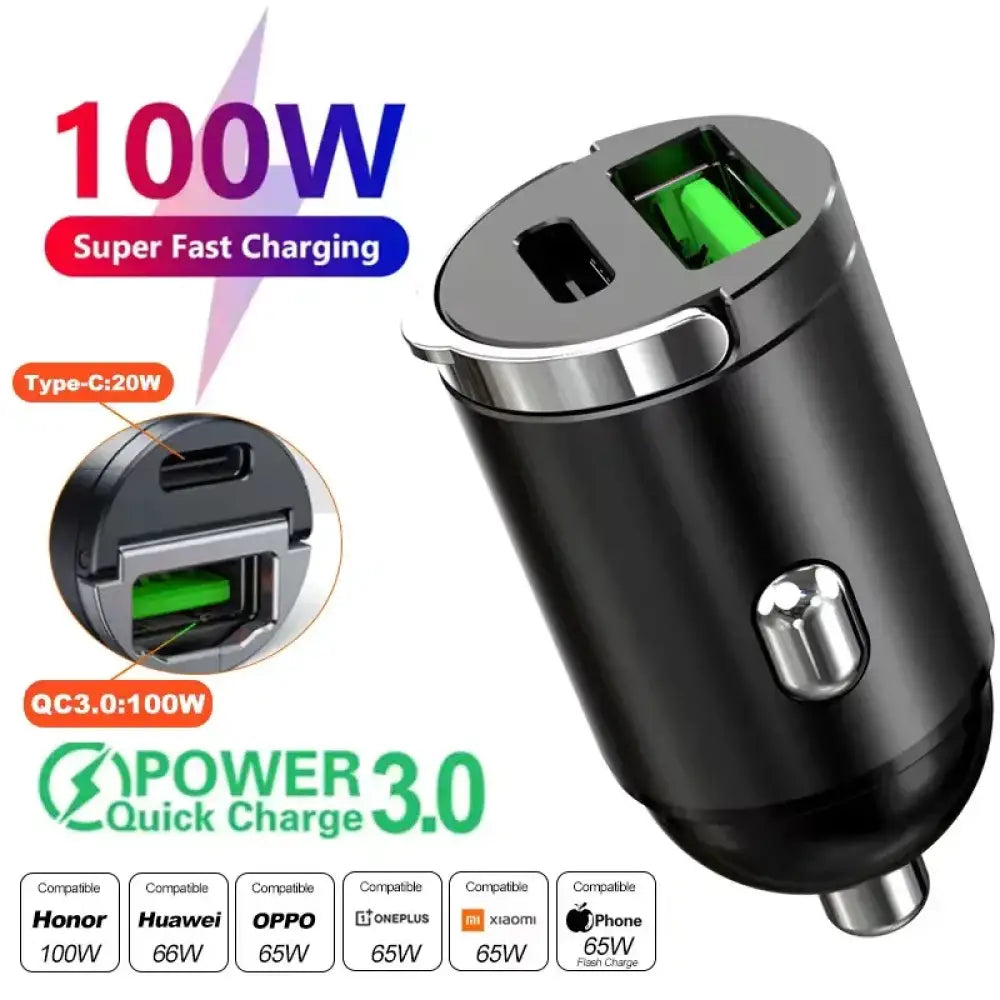 Mini Car Charger – 12-24V Fast Charging USB Type-C Car Adapter for Xiaomi, Samsung, Huawei & iPhone