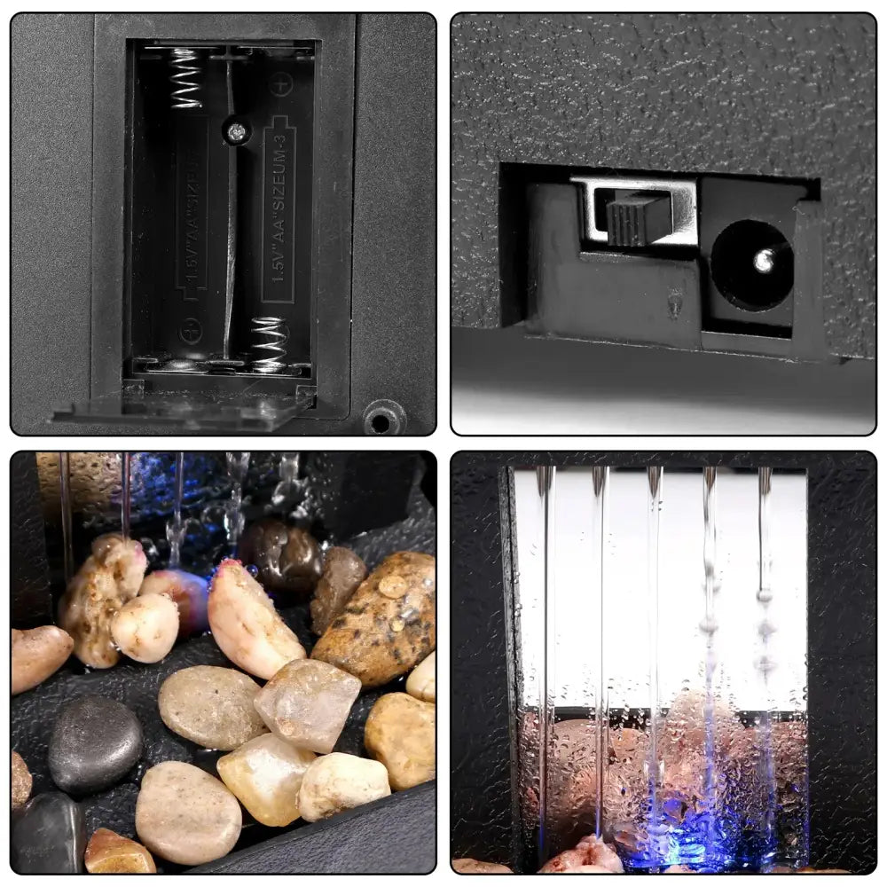 Mini Desktop Water Fountain LED Zen Meditation Waterfall with Pebbles USB or Battery Powered