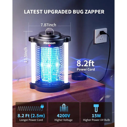 Minimoon 2-in-1 Outdoor Bug Zapper | 4200V Electric Fly Killer with Dual LED Light & IPX4 Waterproof US PLUG