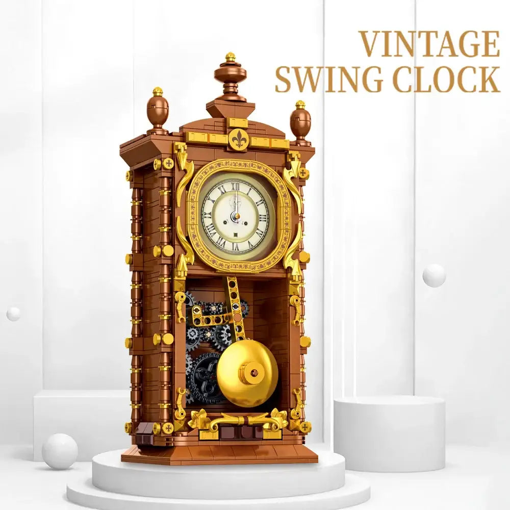 MOC Retro Swing Clock Building Blocks DIY Pendulum Construction Kit Classic Brick Model Gift