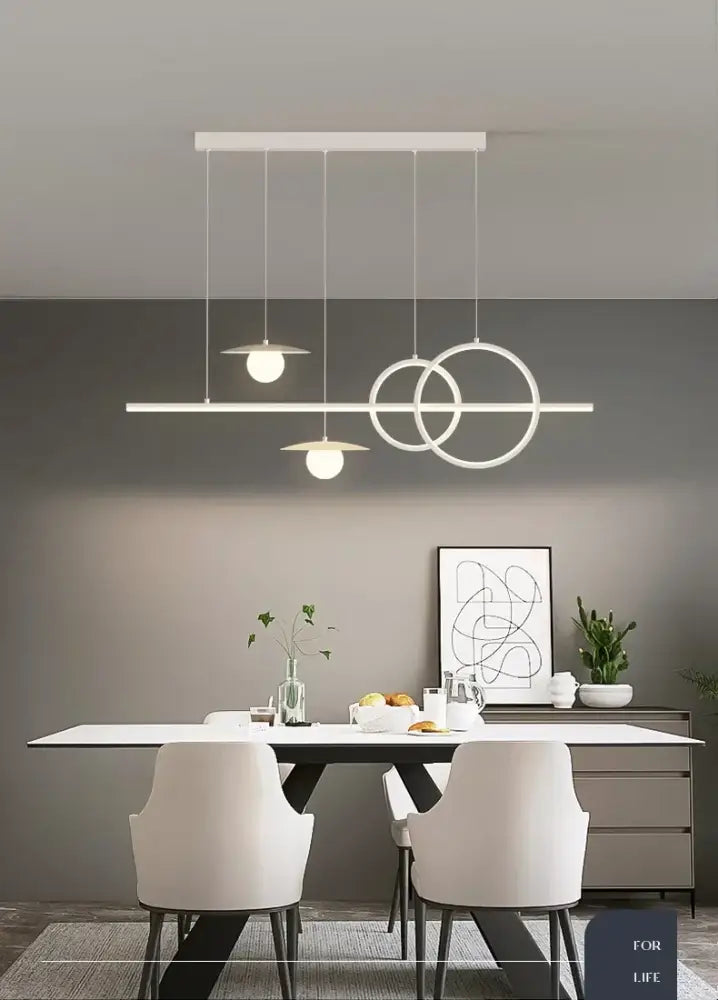 Modern Dimmable LED Pendant Light White/Black Linear Kitchen Island Fixture with Remote