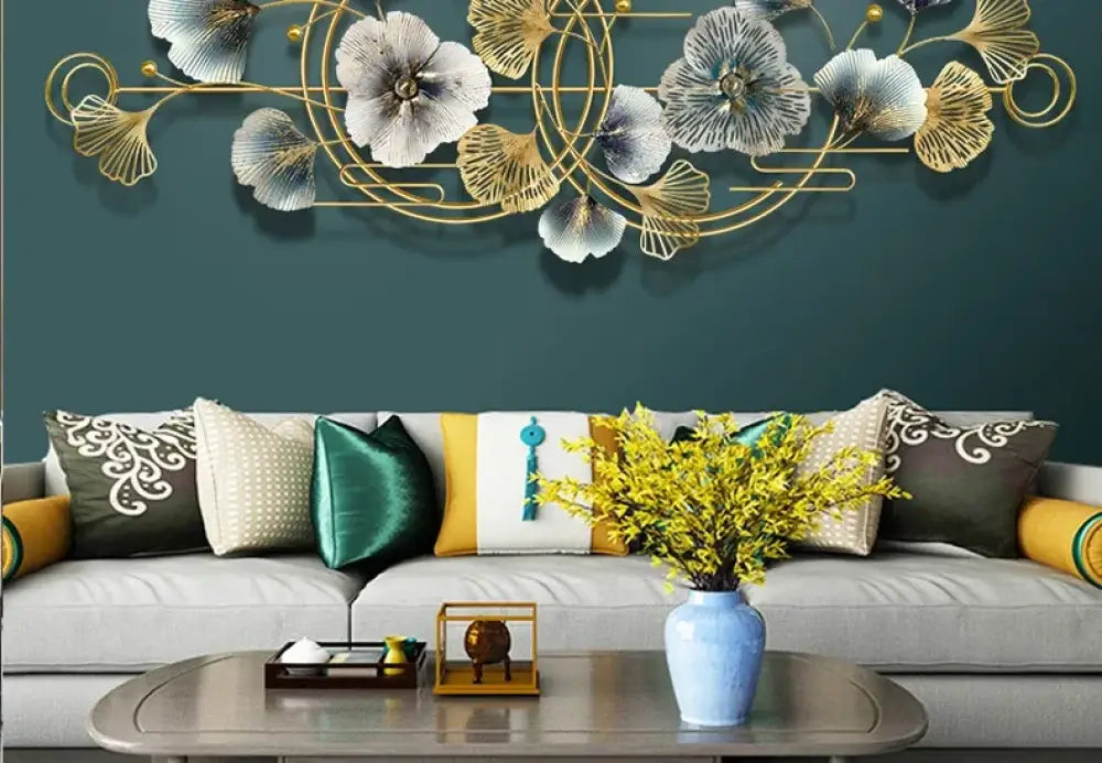 Modern Ginkgo Leaf Metal Wall Decor Minimalist Iron Background Pendant