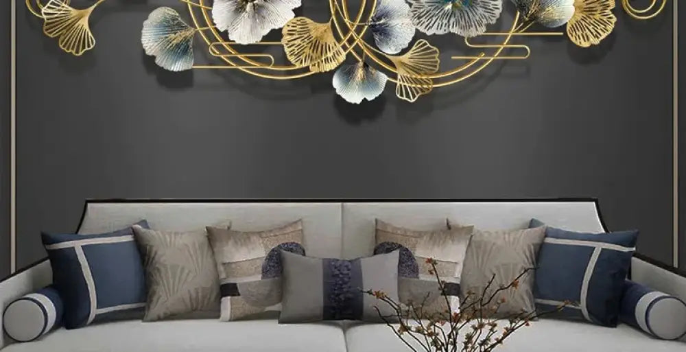 Modern Ginkgo Leaf Metal Wall Decor Minimalist Iron Background Pendant