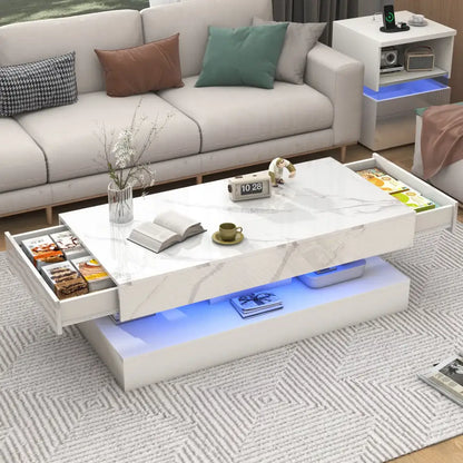 Modern LED Coffee Table – 20 Colors, Double Layer & 2 Storage Drawers