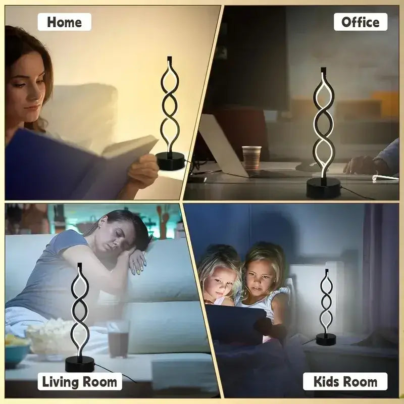 Modern LED Spiral Table Lamp | Dimmable 3-Color Light, Eye Protection for Home/Office
