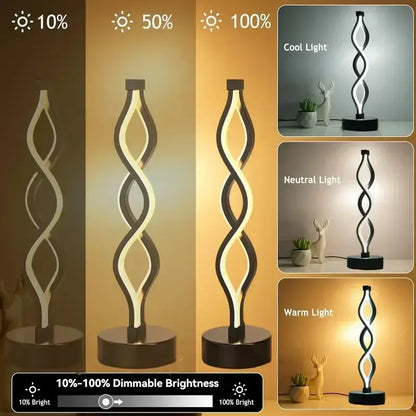 Modern LED Spiral Table Lamp | Dimmable 3-Color Light, Eye Protection for Home/Office