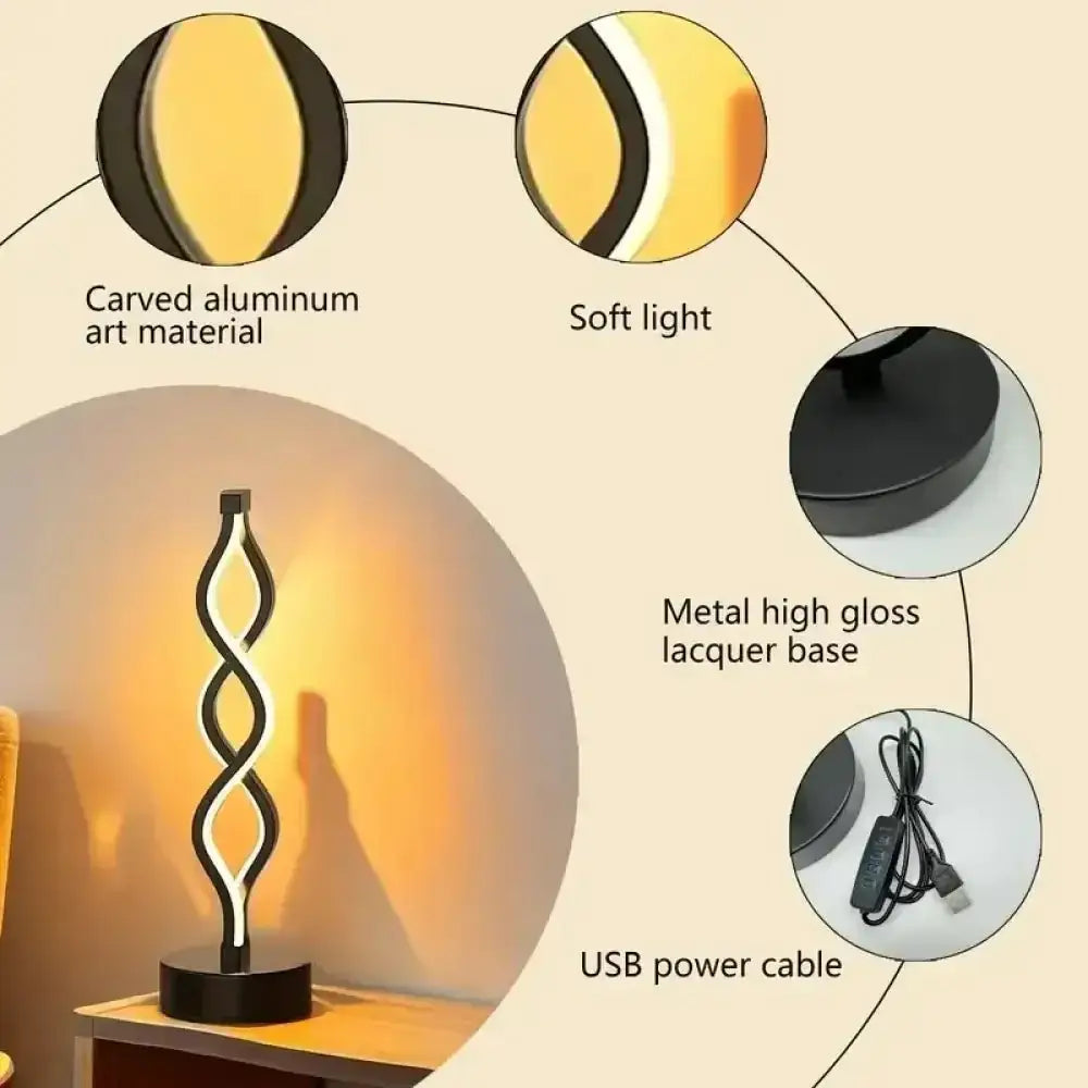 Modern LED Spiral Table Lamp | Dimmable 3 - Color Light, Eye Protection for Home/Office - Ninjanew